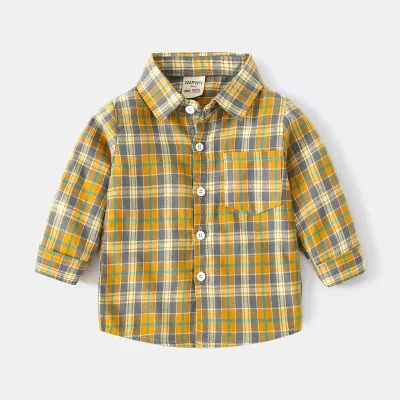 Kids Toddler Boys Casual Stripe Plaid Print Long Sleeve Lapel Shirt Spring Autumn