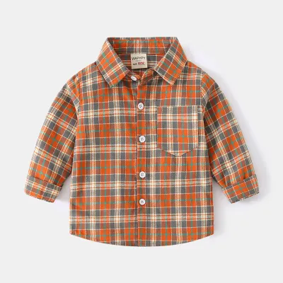 Kids Toddler Boys Casual Stripe Plaid Print Long Sleeve Lapel Shirt Spring Autumn