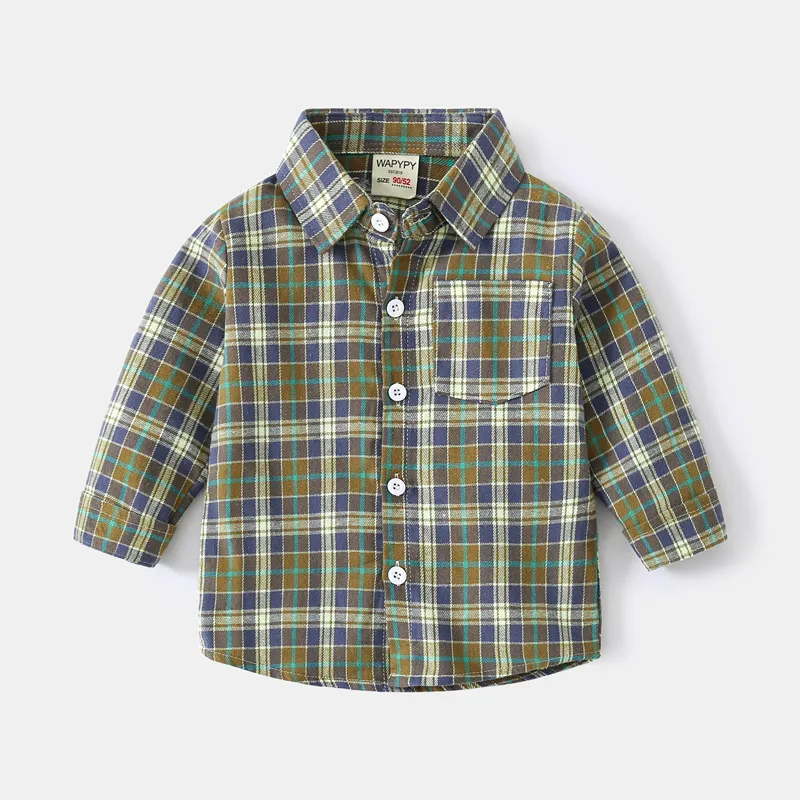 Kids Toddler Boys Casual Stripe Plaid Print Long Sleeve Lapel Shirt Spring Autumn