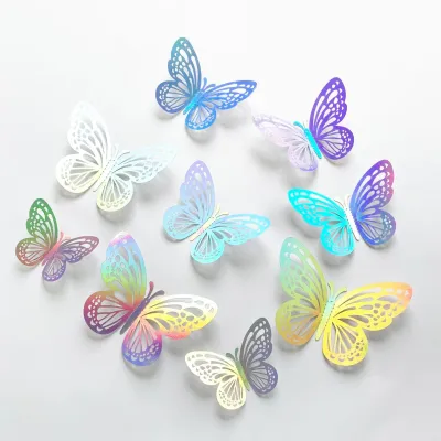 Cartoon 3D Hollow Butterfly Wall Stickers Living Room Wall Decoration 12-Set