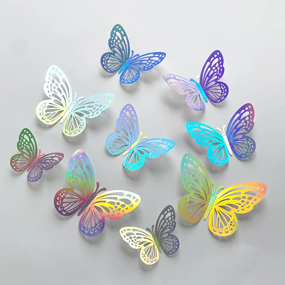 Cartoon 3D Hollow Butterfly Wall Stickers Living Room Wall Decoration 12-Set