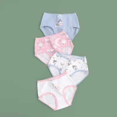 Kids Toddler Girls Cotton Underwear Cartoon Print Briefs Sets Pajamas
