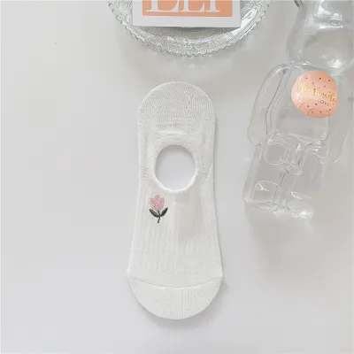 Women Fashion Cute Floral Bow Rabbit Embroidered Silicone Non-Slip Socks