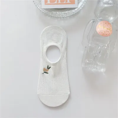 Women Fashion Cute Floral Bow Rabbit Embroidered Silicone Non-Slip Socks