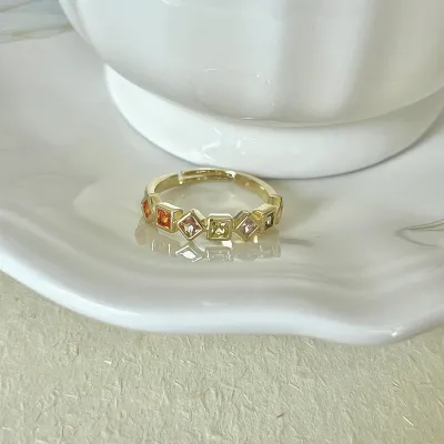 Women Retro Mother-Of-Pearl Adjustable Geometric Ring