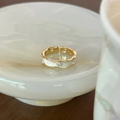 Women Retro Mother-Of-Pearl Adjustable Geometric Ring