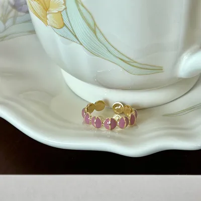 Women Retro Mother-Of-Pearl Adjustable Geometric Ring