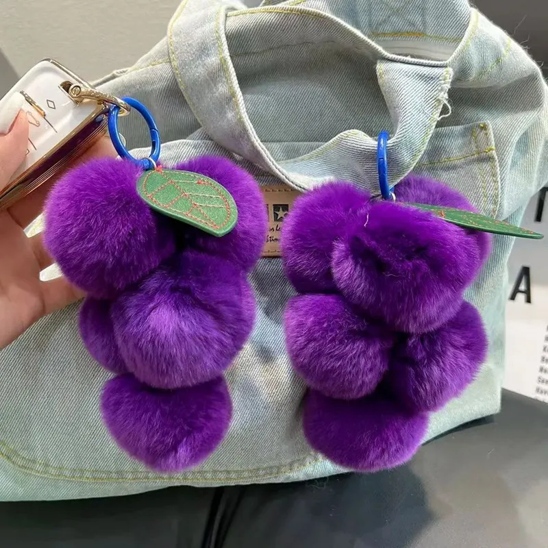 Women Fashion Creative Plush Grape Key Chain Pendant Pastoral Style Bag Hanging Ornament