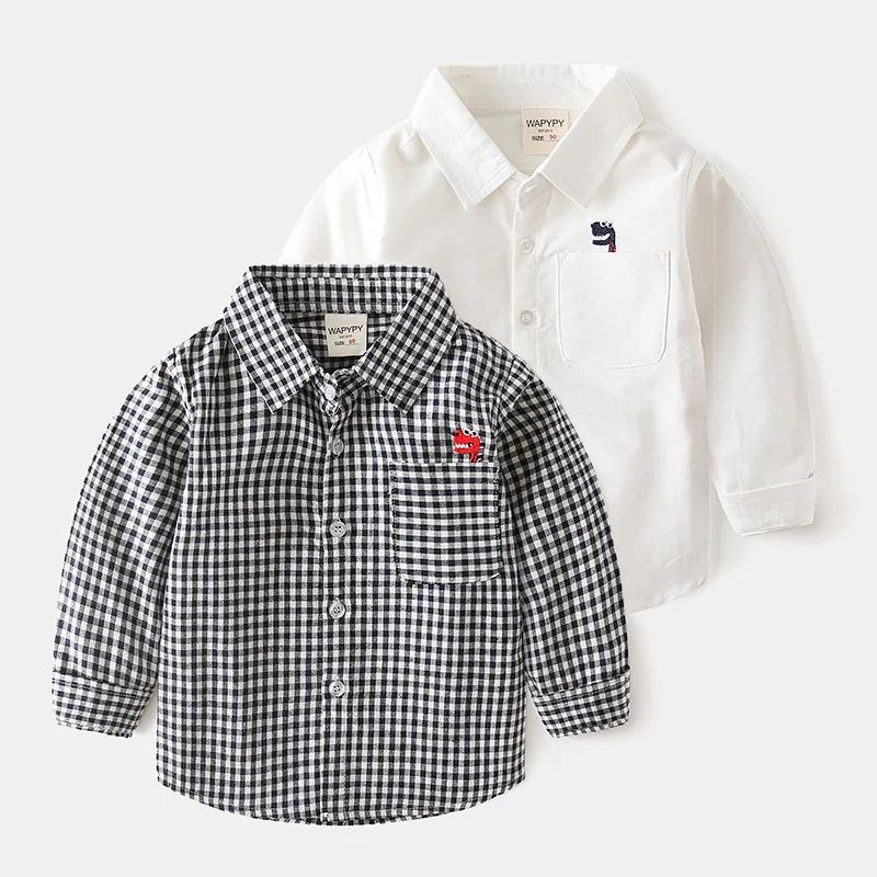 Kids Toddler Boys Fashion Casual Cotton Cartoon Print Long Sleeve Lapel Shirt