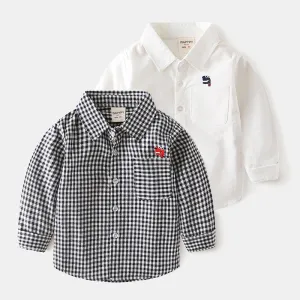 Kids Toddler Boys Fashion Casual Cotton Cartoon Print Long Sleeve Lapel Shirt
