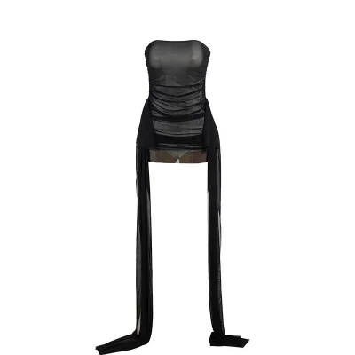 Summer Women Fashion Sexy Solid Color Sleeveless Tube Top With Strap Slim-Fit Mini Dress