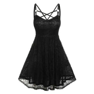 Women Gothic Mesh Skull Print Sling Dress