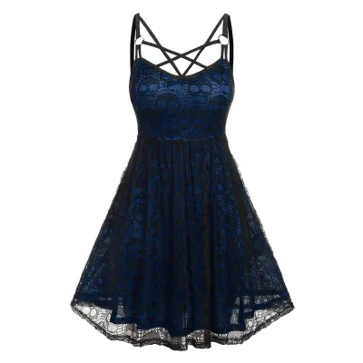 Women Gothic Mesh Skull Print Sling Dress