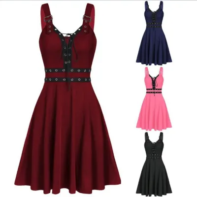 Women Gothic Punk Sleeveless Strap Dress