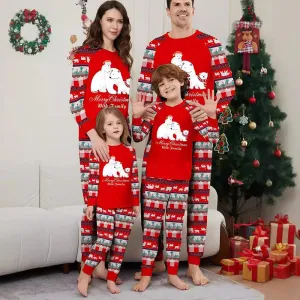Bear Snowflake Letter Stripe Christmas Family Matching Pajamas