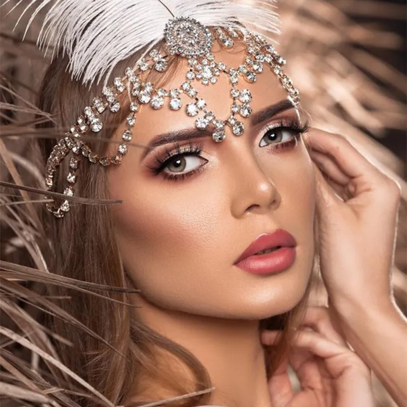 Women Fashion Ethnic Style Sexy Multi-Layer Rhinestone Forehead Chain Bridal Hair Accessories