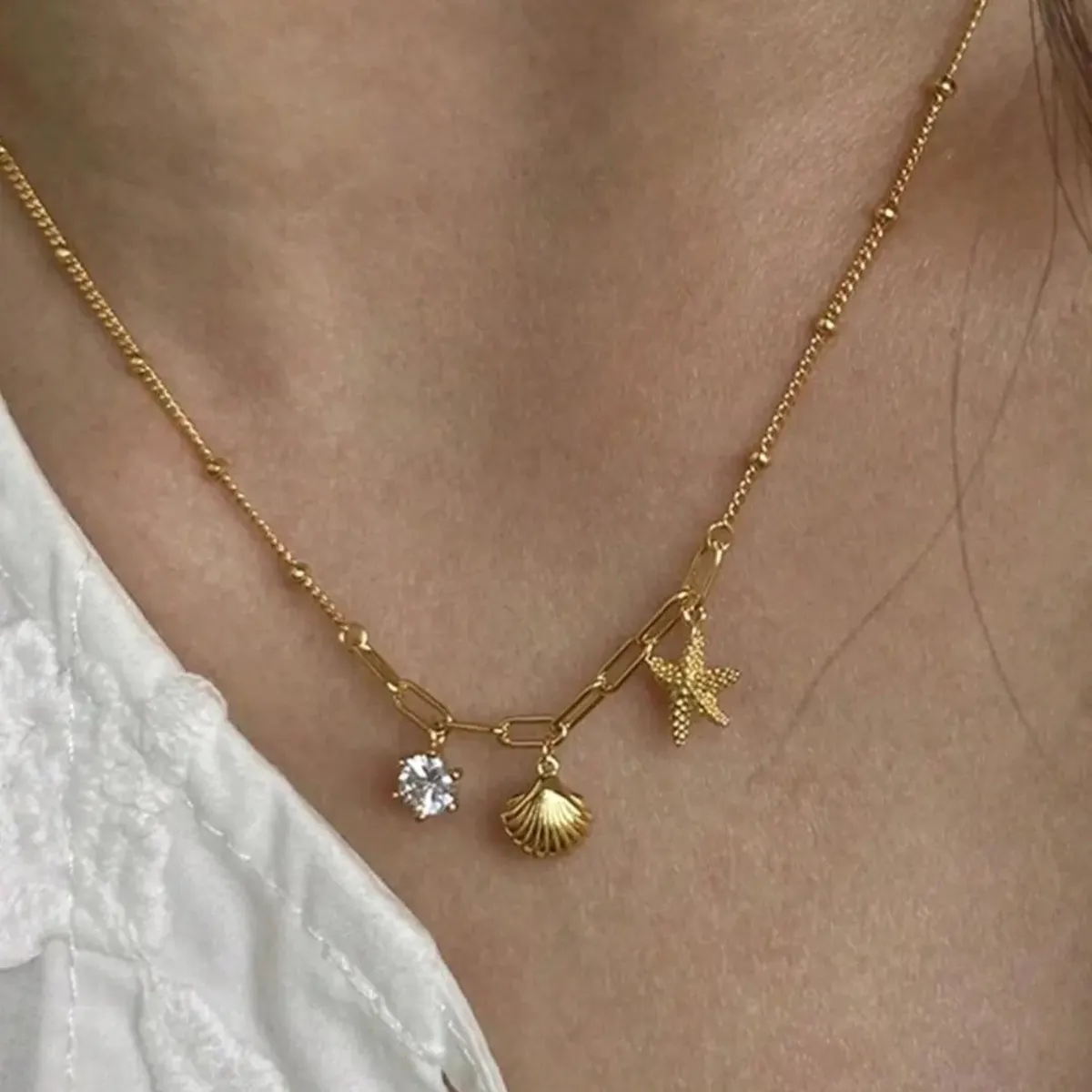 Women Fashion Stainless Steel Starfish Pendant Necklace