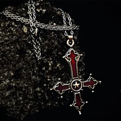 Women Vintage Punk Gothic Inverted Cross Pendant Necklace Sweet Heart O-Chain