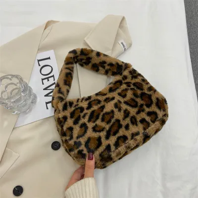 Autumn Winter Women Fashion Plush Leopard Zebra Print Handbag