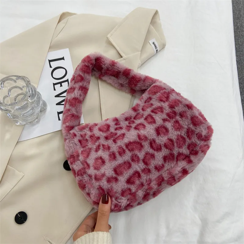 Autumn Winter Women Fashion Plush Leopard Zebra Print Handbag