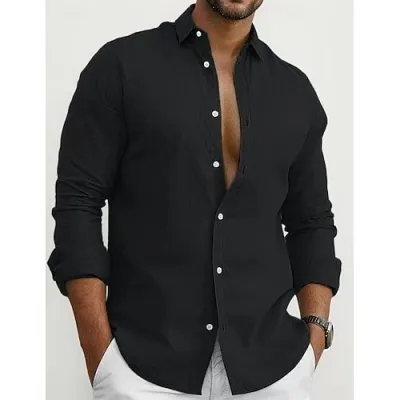 Men Fashion Casual Solid Color Plus Size Long Sleeve Lapel Cardigan Shirt