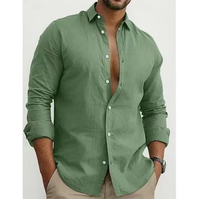 Men Fashion Casual Solid Color Plus Size Long Sleeve Lapel Cardigan Shirt