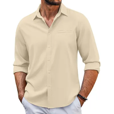 Men Fashion Casual Solid Color Plus Size Long Sleeve Lapel Cardigan Shirt with Pocket Decoration