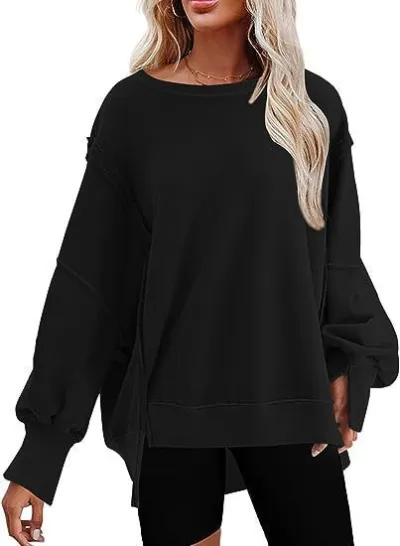 Autumn Women Casual Loose Solid Color Round Neck Long Sleeve Pullover Sweatshirt