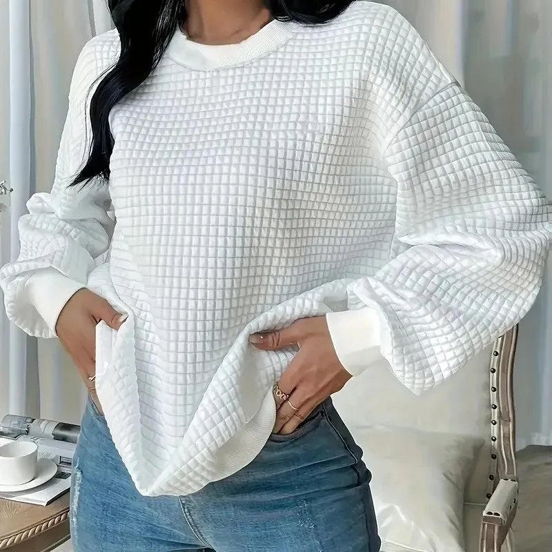 Women Casual Solid Color Pullover Crewneck Long Sleeve Sweatshirt