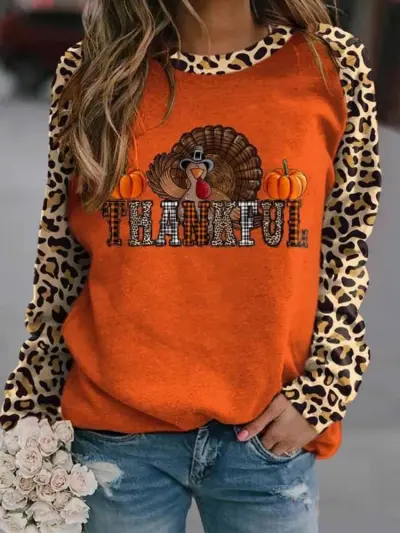 Women Casual Skull Maple Letters Print Crewneck Long Sleeve Sweatshirt
