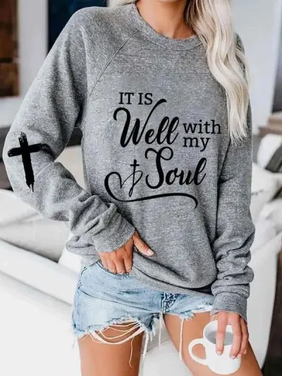 Women Casual Skull Maple Letters Print Crewneck Long Sleeve Sweatshirt