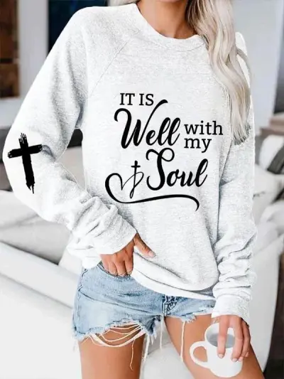 Women Casual Skull Maple Letters Print Crewneck Long Sleeve Sweatshirt