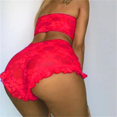 Women Sexy Solid Color Lace Gauze Perspective Bra Set
