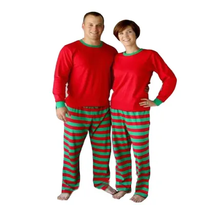 Christmas Stripe Family Matching Knitted Cotton Long Sleeve Home Pajamas Pullover