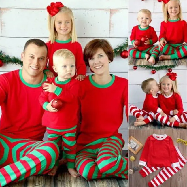 Christmas Stripe Family Matching Knitted Cotton Long Sleeve Home Pajamas Pullover