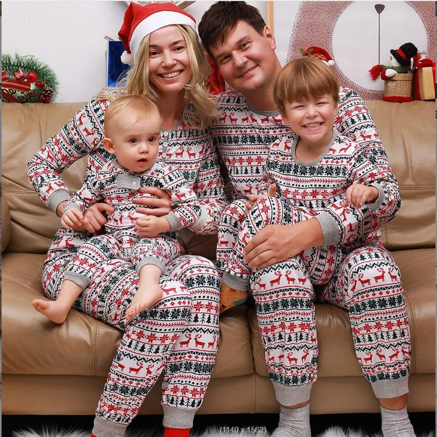 Christmas Family Matching Elk Printed Pajamas for Parents and Kids