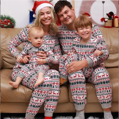 Christmas Family Matching Elk Printed Pajamas for Parents and Kids