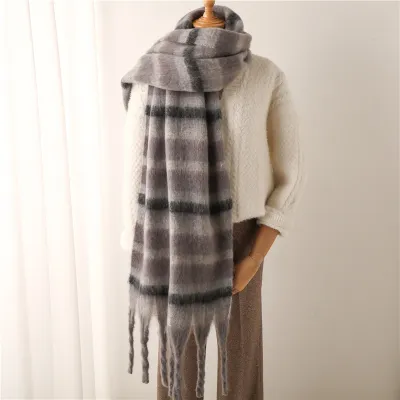 Autumn Winter Women Warm Thickened Tassel Stripe Cashmere Scarf