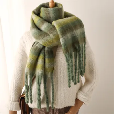 Autumn Winter Women Warm Thickened Tassel Stripe Cashmere Scarf