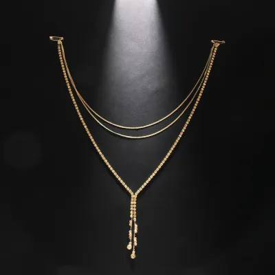 Women Fashion Sexy Multi-Layer Tassel Rhinestone Back Body Chain for Wedding Party