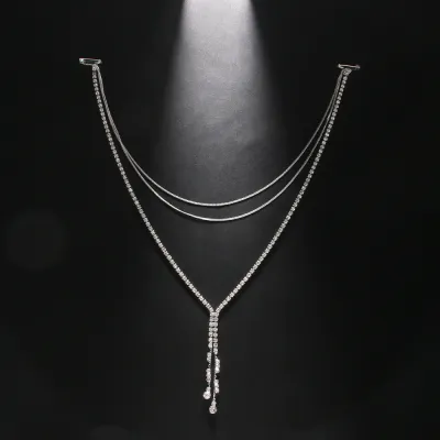Women Fashion Sexy Multi-Layer Tassel Rhinestone Back Body Chain for Wedding Party