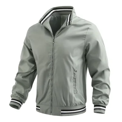 Men Plus Size Spring Autumn Casual Long Sleeve Stand Collar Jacket