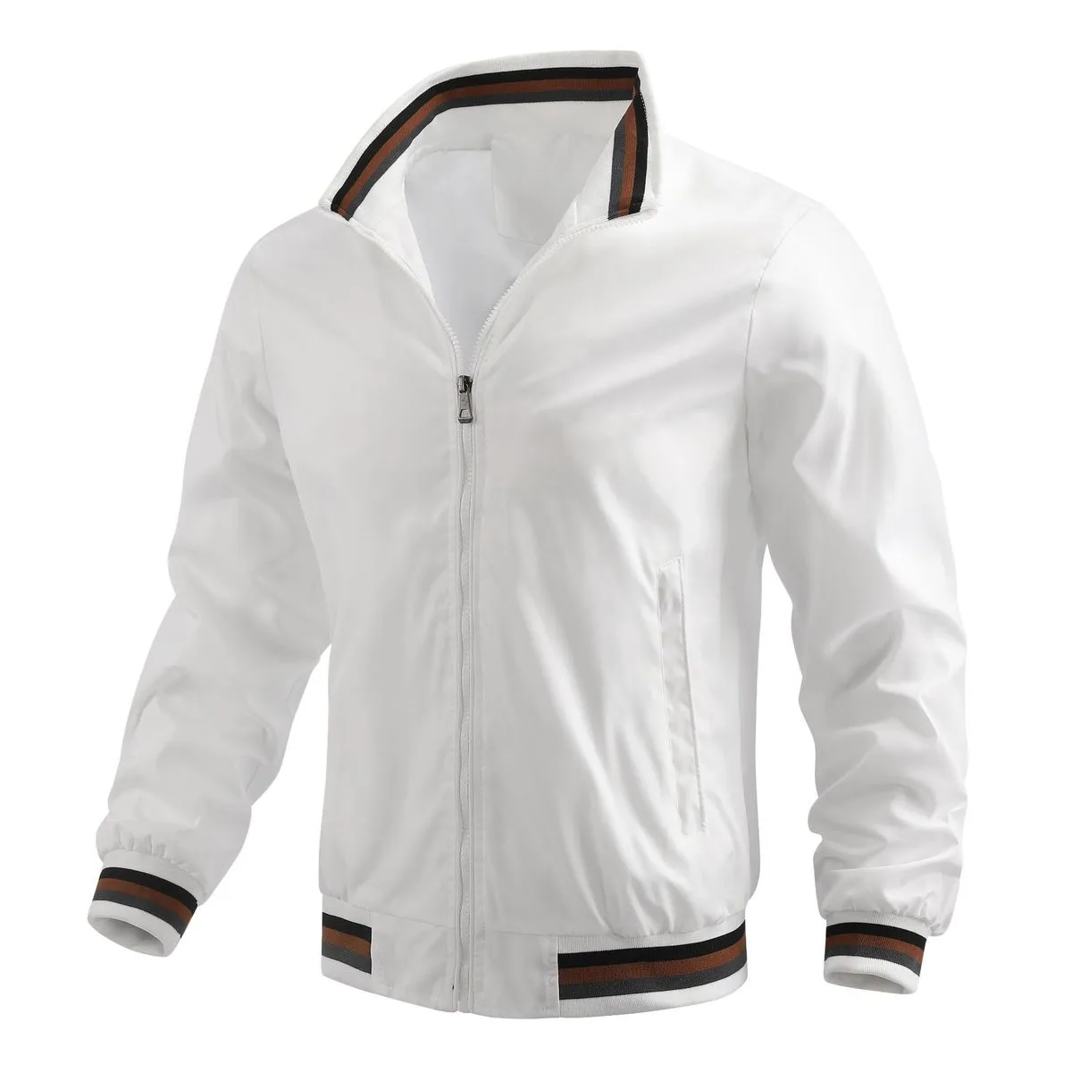 Men Plus Size Spring Autumn Casual Long Sleeve Stand Collar Jacket