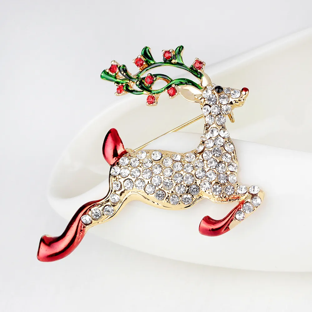 Women Cartoon Cute Christmas Elk Rhinestone Brooch