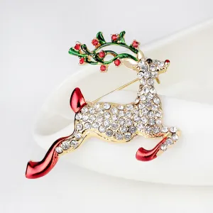 Women Cartoon Cute Christmas Elk Rhinestone Brooch