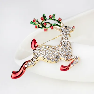 Women Cartoon Cute Christmas Elk Rhinestone Brooch
