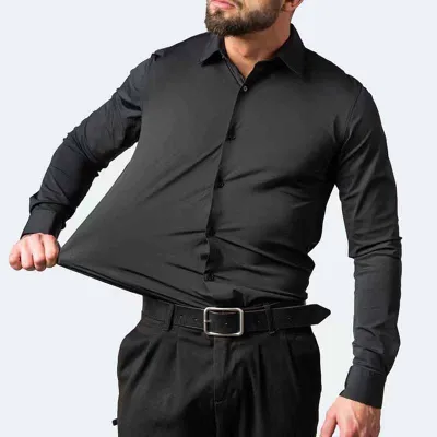 Men Fashion Casual Business Basic Solid Color Long Sleeve Lapel Shirt