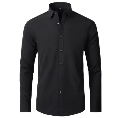 Men Fashion Casual Business Basic Solid Color Long Sleeve Slim Fit Dress Shirts