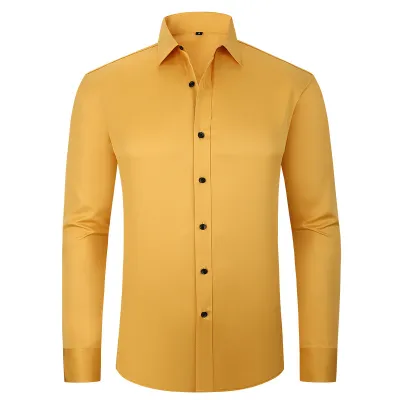 Men Fashion Casual Business Basic Solid Color Long Sleeve Slim Fit Dress Shirts
