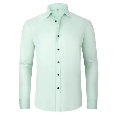Men Fashion Casual Business Basic Solid Color Long Sleeve Slim Fit Dress Shirts